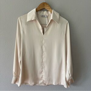Grace Karin Cream Satin Career Blouse Size S